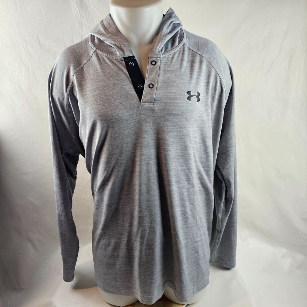 Under Armour Shirt Men 2XL Gray Hooded Snap Henley Performance HeatGear Athletic